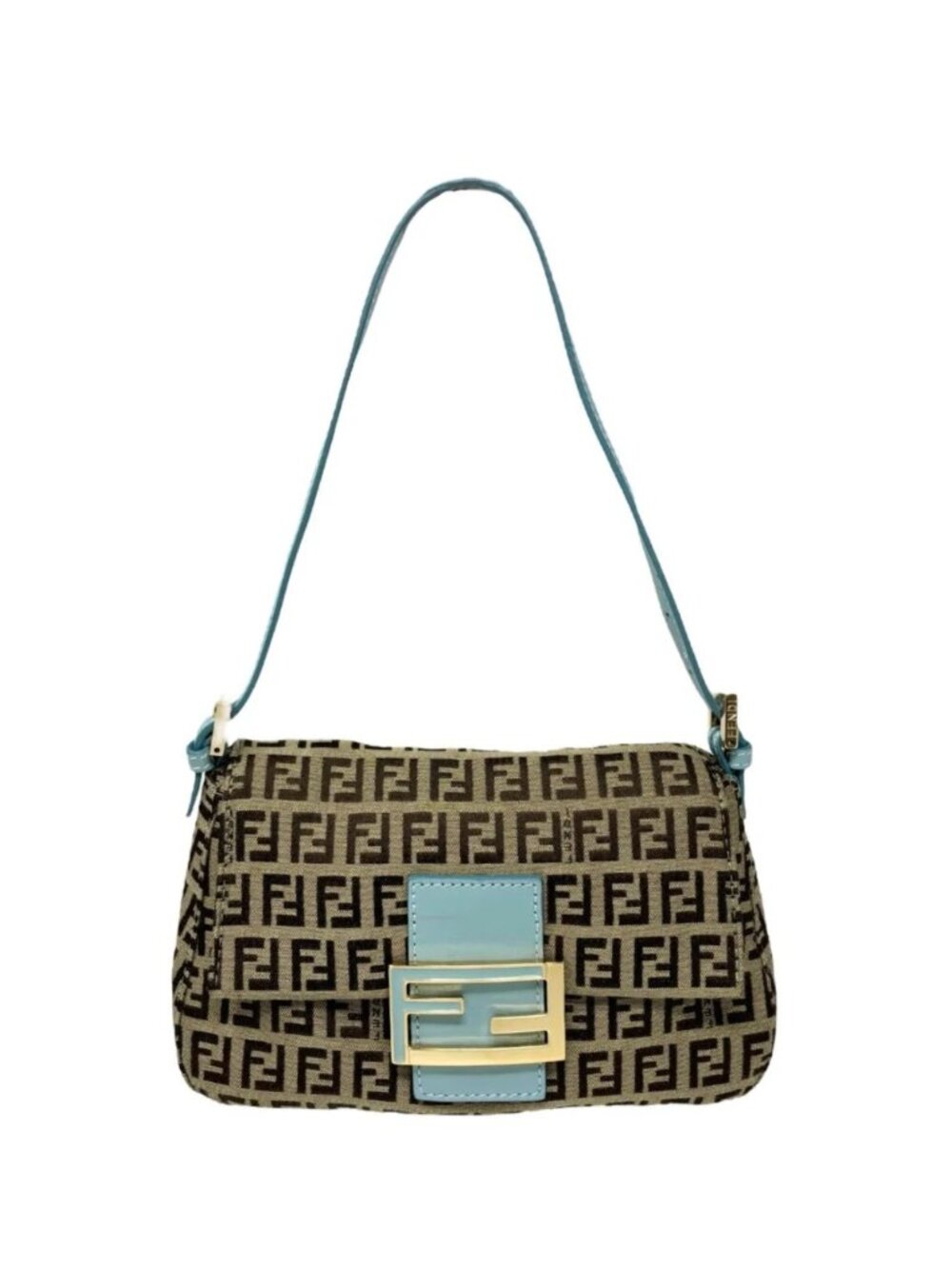 Vintage Fendi Zucchino Mamma Baguette Blue Brown - Picture 1 of 10